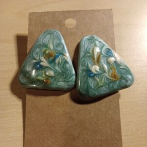 Vintage 90s Y2K triangle hand painted enamel earrings. Goody's